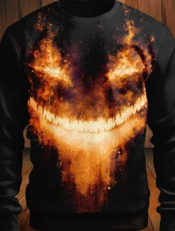 Outlet OUKU Halloween Men's Pumpkin Devil Reaper Sweatshirt Punk Party Long Sleeve Crew Neck Vacation Holiday Black 1 Black Crewneck 3D Graphic All Seasons Designer