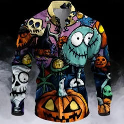 Clearance OUKU Halloween Men's Pumpkin Grimace Halloween Costumes Button Up Shirt Long Sleeve Casual Dark Party Evening Wear Fall Winter Spring & Summer Shirt Collar Button Up 3D Print Multi Color