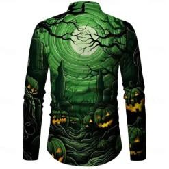OUKU Halloween Men's Pumpkin Grimace Halloween Costumes Shirt Button Up Shirt Long Sleeve Horror Dark Party Evening Wear Fall Winter Spring & Summer Turndown Shirt Collar Button Up 3D Print Black Red Blue
