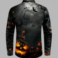OUKU Halloween Men's Pumpkin Grimace Halloween Costumes Shirt Button Up Shirt Long Sleeve Casual Dark Party Evening Wear Fall Winter Spring & Summer Turndown Shirt Collar Button Up 3D Print Black