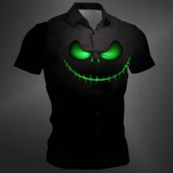 Online OUKU Halloween Men's Pumpkin Halloween Costumes Shirt Button Up Shirt Short Sleeve Casual Dark Vacation Party Evening Wear Daily Summer Winter Spring & Fall Turndown Button Up 3D Print Purple Orange Green