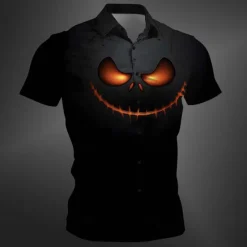 Online OUKU Halloween Men's Pumpkin Halloween Costumes Shirt Button Up Shirt Short Sleeve Casual Dark Vacation Party Evening Wear Daily Summer Winter Spring & Fall Turndown Button Up 3D Print Purple Orange Green