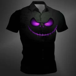 Online OUKU Halloween Men's Pumpkin Halloween Costumes Shirt Button Up Shirt Short Sleeve Casual Dark Vacation Party Evening Wear Daily Summer Winter Spring & Fall Turndown Button Up 3D Print Purple Orange Green