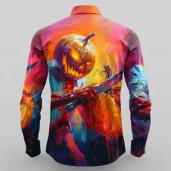 Discount OUKU Halloween Men's Pumpkin Halloween Costumes Button Up Shirt Long Sleeve Horror Party Evening Wear Fall Winter Spring & Summer Shirt Collar 3D Print Orange