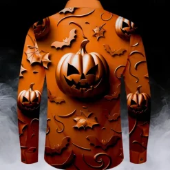 Hot OUKU Halloween Men's Pumpkin Halloween Costumes Button Up Shirt Long Sleeve Horror Party Evening Wear Fall Winter Spring & Summer Shirt Collar 3D Print Orange