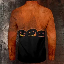 New OUKU Halloween Men's Pumpkin Halloween Costumes Shirt Button Up Shirt Long Sleeve Casual Dark Party Evening Wear Fall Winter Spring & Summer Turndown Shirt Collar Button Up 3D Print Orange
