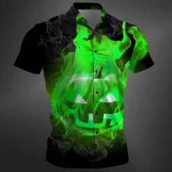 New OUKU Halloween Men's Pumpkin Halloween Costumes Shirt Button Up Shirt Short Sleeve Casual Dark Party Evening Wear Daily Summer Winter Spring & Fall Turndown Button Up 3D Print Red Purple Orange Green