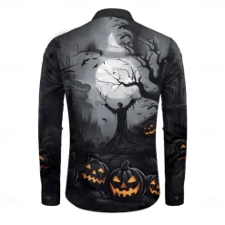 OUKU Halloween Men's Pumpkin Halloween Costumes Button Up Shirt Long Sleeve Horror Party Evening Wear Fall Winter Spring & Summer Shirt Collar 3D Print Black