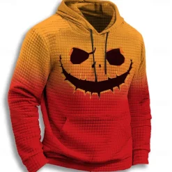 Clearance OUKU Halloween Men's Pumpkin Hoodie Sweatshirt Gothic Crew Neck Party Gift Streetwear Orange 3 Orange Drawstring Fall Winter Designer