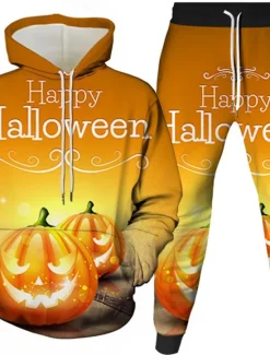 Sale OUKU Halloween Men's Pumpkin 2pcs 3D Sweatshirt Sets Tracksuit Hoodie Sweatshirt Long Sleeve Long pants Hooded Casual Daily Athleisure Festival Outfit 3D Print Hooded Spring Fall Winter Black Yellow Orange