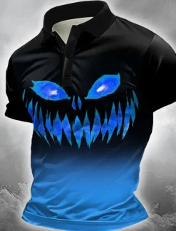 Outlet OUKU Halloween Men's Pumpkin Polo Short Sleeve Polo Shirts Collared Shirts Casual Horror Dark Outdoor Athleisure Festival Outfit 3D Print Buttons Summer Blue Purple Orange