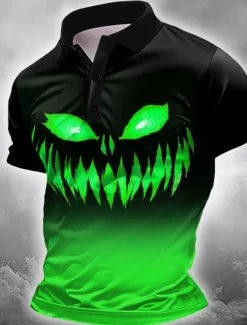 Outlet OUKU Halloween Men's Pumpkin Polo Short Sleeve Polo Shirts Collared Shirts Casual Horror Dark Outdoor Athleisure Festival Outfit 3D Print Buttons Summer Blue Purple Orange