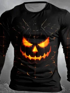 Clearance OUKU Halloween Men's Pumpkin T Shirt Long Sleeve T shirt 3D Print Crew Neck Shirt Designer Retro Vintage Street Casual Daily Summer Spring Fall Clothing Apparel S M L XL XXL XXXL Black