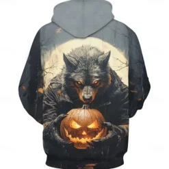 New OUKU Halloween Men's Pumpkin Werewolf Hoodie Hoodies Sweatshirt Fashion Cool Long Sleeve Hooded Pocket 3D Print Fall Winter Designer Black