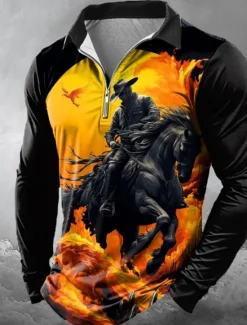 Discount OUKU Halloween Men's Pumpkin Zip Polo Shirts Polo Shirts Lapel Casual Horror Dark Outdoor Festival Outfit 3D Print Spring Fall Winter Black Yellow Orange