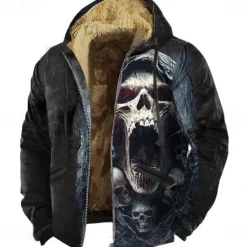 OUKU Halloween Men's Reaper Fleece Hoodie Sweatshirt Vintage Retro Long Sleeve Crew Neck Outdoor Streetwear Red Blue Drawstring Fall Winter Designer