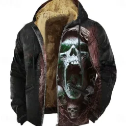 OUKU Halloween Men's Reaper Fleece Hoodie Sweatshirt Vintage Retro Long Sleeve Crew Neck Outdoor Streetwear Red Blue Drawstring Fall Winter Designer