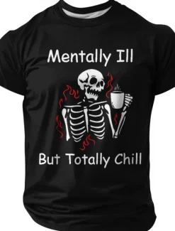 Online OUKU Halloween Men's Skeleton Funny Slang T Shirt Short Sleeve T shirt 3D Print Crew Neck Shirt Fashion Exaggerated Daily Party Street Casual Black Red Blue Summer Spring All Seasons Clothing Apparel S M