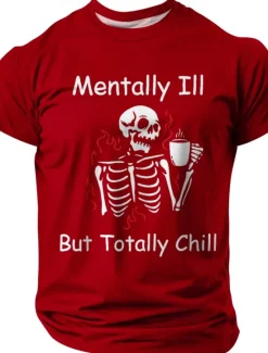 Online OUKU Halloween Men's Skeleton Funny Slang T Shirt Short Sleeve T shirt 3D Print Crew Neck Shirt Fashion Exaggerated Daily Party Street Casual Black Red Blue Summer Spring All Seasons Clothing Apparel S M