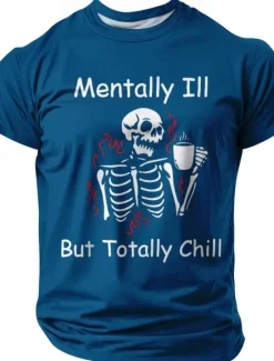 Online OUKU Halloween Men's Skeleton Funny Slang T Shirt Short Sleeve T shirt 3D Print Crew Neck Shirt Fashion Exaggerated Daily Party Street Casual Black Red Blue Summer Spring All Seasons Clothing Apparel S M