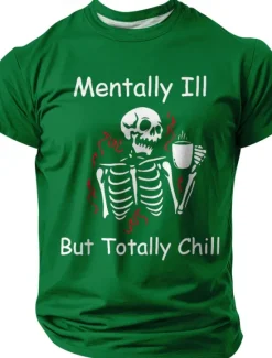Online OUKU Halloween Men's Skeleton Funny Slang T Shirt Short Sleeve T shirt 3D Print Crew Neck Shirt Fashion Exaggerated Daily Party Street Casual Black Red Blue Summer Spring All Seasons Clothing Apparel S M