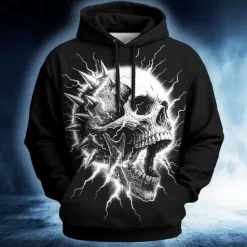 Outlet OUKU Halloween Men's Skull 3D Hoodie Sweatshirt Punk Exaggerated Long Sleeve Crew Neck Club Streetwear Red Blue Drawstring Fall Winter Designer