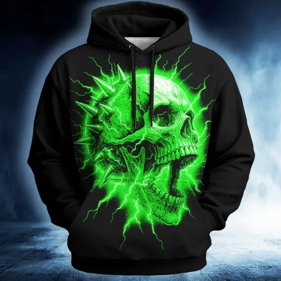 Outlet OUKU Halloween Men's Skull 3D Hoodie Sweatshirt Punk Exaggerated Long Sleeve Crew Neck Club Streetwear Red Blue Drawstring Fall Winter Designer