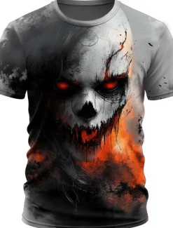 Clearance OUKU Halloween Men's Skull 3D Reaper T Shirt Short Sleeve T shirt 3D Print Crew Neck Round Neck Shirt Exaggerated Designer Horror Party Street Casual Black 1 Black Red Summer Spring All Seasons Clothing