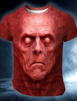 OUKU Halloween Men's Skull 3D T Shirt Short Sleeve T shirt 3D Print Crew Neck Shirt Exaggerated Designer Horror Party Street Casual Red Blue Green Summer Spring All Seasons Clothing Apparel S M L XL XXL