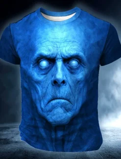 OUKU Halloween Men's Skull 3D T Shirt Short Sleeve T shirt 3D Print Crew Neck Shirt Exaggerated Designer Horror Party Street Casual Red Blue Green Summer Spring All Seasons Clothing Apparel S M L XL XXL