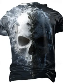 Clearance OUKU Halloween Men's Skull 3D T Shirt Short Sleeve T shirt 3D Print Crew Neck Shirt Exaggerated Designer Horror Party Street Casual Blue Purple Brown Summer Spring All Seasons Clothing Apparel S M L XL