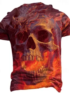 Hot OUKU Halloween Men's Skull 3D T Shirt Crew Neck Clothing Apparel 3D Print Party Street Holiday Short Sleeve Graphic Exaggerated Designer