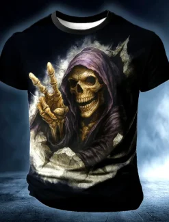 Sale OUKU Halloween Men's Skull 3D T Shirt Short Sleeve T shirt 3D Print Crew Neck Shirt Exaggerated Designer Horror Party Street Casual Black White Summer Spring All Seasons Clothing Apparel S M L XL XXL XXXL