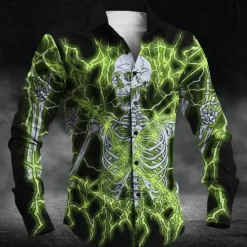 Sale OUKU Halloween Men's Skull Halloween Costumes Button Up Shirt Long Sleeve Horror Party Evening Wear Daily Fall Winter Spring & Summer Shirt Collar 3D Print Red Blue Purple Green