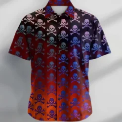 Sale OUKU Halloween Men's Skull Halloween Costumes Shirt Button Up Shirt Short Sleeve Casual Vacation Daily Summer Turndown Colla Shirts Button Up 3D Print Red
