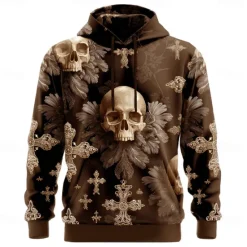 Hot OUKU Halloween Men's Skull Hoodies Sweatshirt Punk Exaggerated Long Sleeve Crew Neck Club Streetwear Black Blue Drawstring 3D Fall Winter Designer
