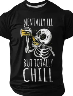 New OUKU Halloween Men's Skull Oktoberfest Beer T Shirt Short Sleeve T shirt 3D Print Crew Neck Shirt Fashion Exaggerated Daily Party Street Casual Black Red Blue Summer Spring All Seasons Clothing Apparel S