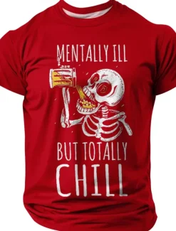 New OUKU Halloween Men's Skull Oktoberfest Beer T Shirt Short Sleeve T shirt 3D Print Crew Neck Shirt Fashion Exaggerated Daily Party Street Casual Black Red Blue Summer Spring All Seasons Clothing Apparel S