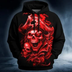New OUKU Halloween Men's Skull Pirate Hoodies Sweatshirt Punk Exaggerated Long Sleeve Crew Neck Club Streetwear Lake blue White Drawstring Fall Winter Designer