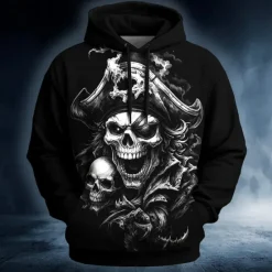 New OUKU Halloween Men's Skull Pirate Hoodies Sweatshirt Punk Exaggerated Long Sleeve Crew Neck Club Streetwear Lake blue White Drawstring Fall Winter Designer