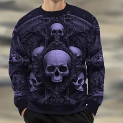 Sale OUKU Halloween Men's Skull Sweatshirt Casual Long Sleeve Crew Neck Black Yellow Crewneck 3D Print 3D All Seasons Designer