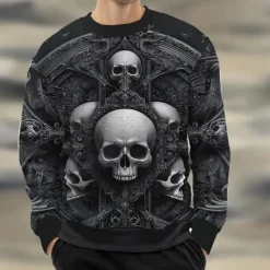 Sale OUKU Halloween Men's Skull Sweatshirt Casual Long Sleeve Crew Neck Black Yellow Crewneck 3D Print 3D All Seasons Designer