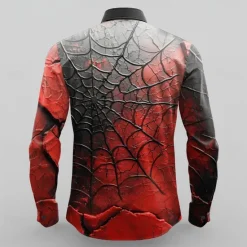 Clearance OUKU Halloween Men's Spider Halloween Costumes Button Up Shirt Long Sleeve Horror Party Evening Wear Fall Winter Spring & Summer Shirt Collar 3D Print Red