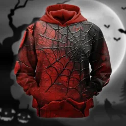 Best OUKU Halloween Men's Spider Hoodie Hoodies Sweatshirt Fashion Cool Long Sleeve Hooded Vacation Halloween Pocket 3D Print Fall Winter Designer Red