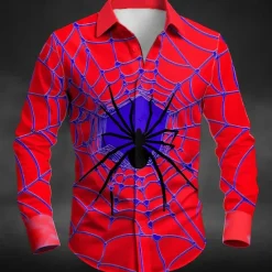 Sale OUKU Halloween Men's Spider web Halloween Costumes Shirt Button Up Shirt Long Sleeve Dark Gothic Style Outdoor Holiday Summer Spring Turndown 3D Print Collared Shirts Orange Green Rose Red