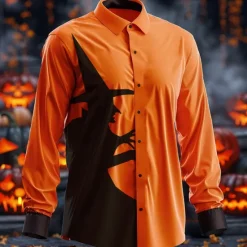 Discount OUKU Halloween Men's Witch Halloween Costumes Button Up Shirt Long Sleeve Dark Party Evening Wear Fall Winter Spring & Summer Shirt Collar 3D Print Orange