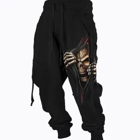 New OUKU Halloween The Grim Reaper'S Hand Skull Mens Graphic Pants | Casual Sports Outdoor Black Cotton | Sweatpants Joggers Trousers Drawstring Side Pockets Elastic Waist Prints Comfort Breathable Daily Blend