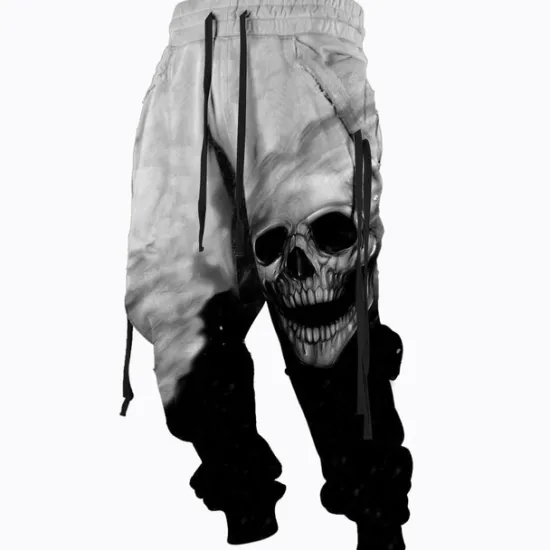 Hot OUKU Halloween The Skull Pants Mens Graphic | Casual Sports Outdoor Yellow Cotton | Sweatpants Joggers Trousers Drawstring Side Pockets Elastic Waist Prints Comfort Breathable Daily Blend