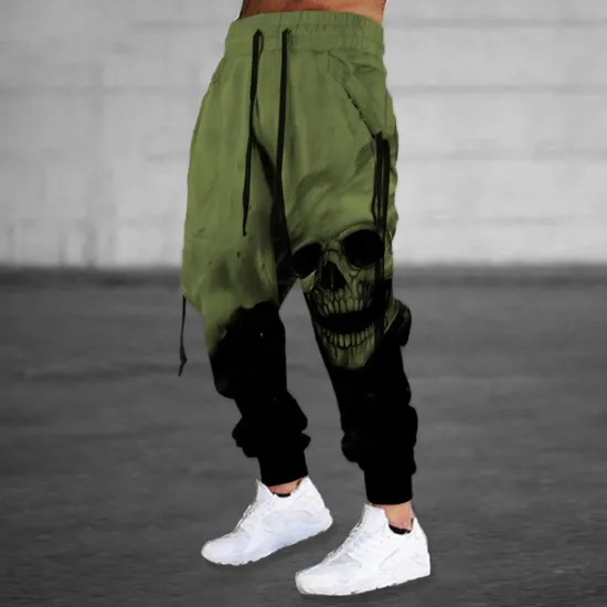 Hot OUKU Halloween The Skull Pants Mens Graphic | Casual Sports Outdoor Yellow Cotton | Sweatpants Joggers Trousers Drawstring Side Pockets Elastic Waist Prints Comfort Breathable Daily Blend