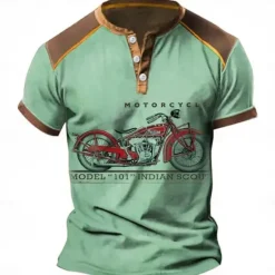 Best OUKU Henley Shirt Graphic Motorcycle Henley Clothing Apparel 3D Print Outdoor Daily Short Sleeve Button-Down Print Fashion Designer Comfortable Blue